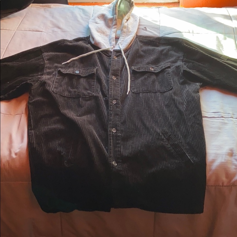 Hooded Black Corduroy Overshirt
